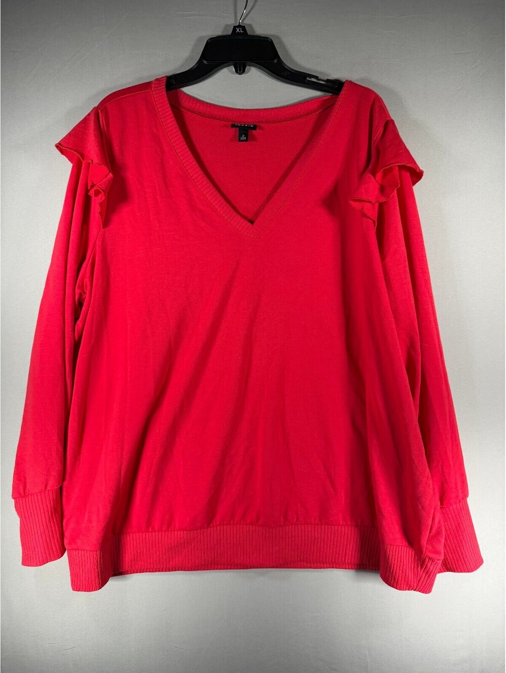 Torrid Red V-Neck Pullover Sweater with Ruffle Detail Size 2X